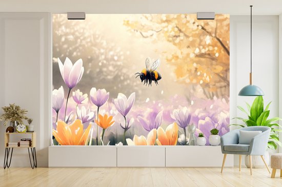 Behang - Fotobehang Viooltjes - bij - Zonlicht - Breedte 375 cm x hoogte 280 cm