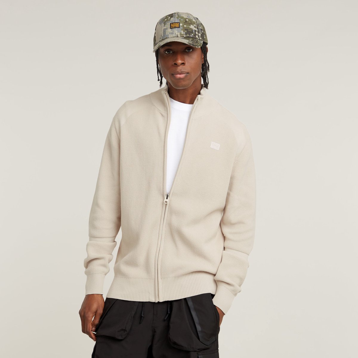 G-Star Detailed zip thru knit Heren Truien Whitebait