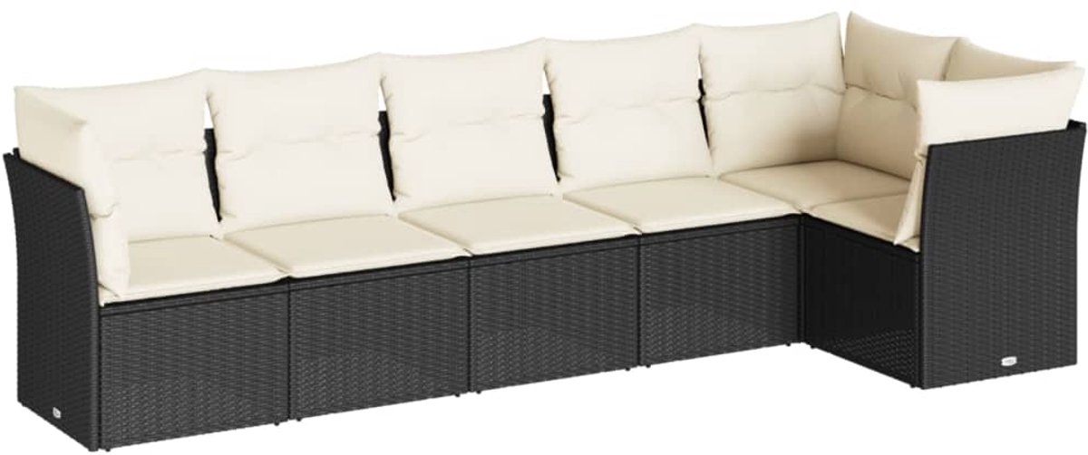 The Living Store 6-delige Loungeset met kussens poly rattan zwart - Tuinstoel - Tuinset - Lounge Set - Buitendecoratie - Outdoor Furniture