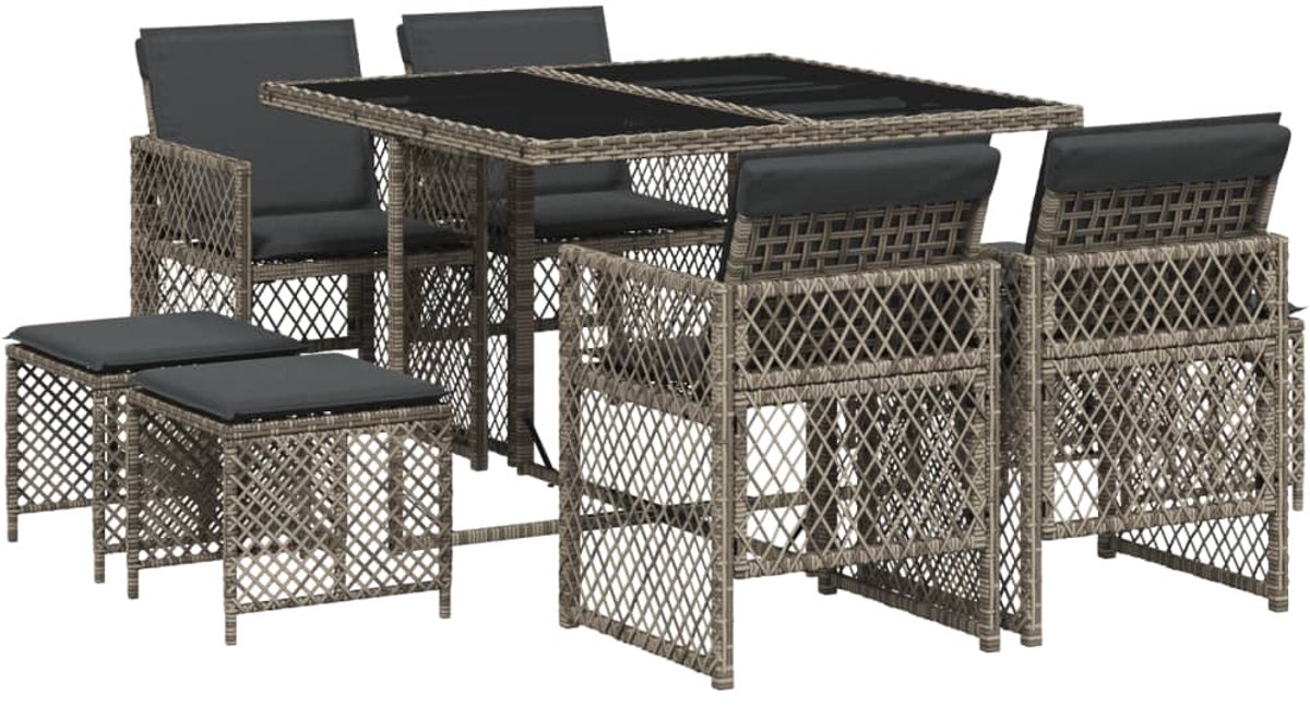 Grijze poly rattan tuinset met kussens - The Living Store.