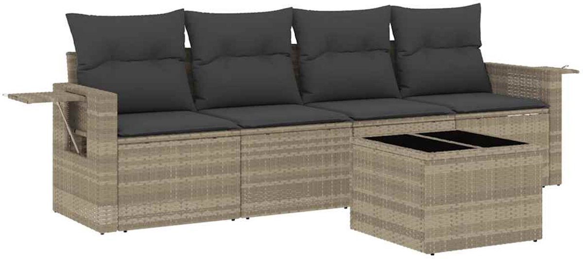 Poly rattan loungeset in lichtgrijs met kussens - The Living Store.