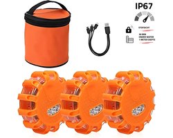 Auto of boot Alarmlichten Set - 3 Stuks - Magnetisch - USB-C Oplaadbaar - Noodpakket - Noodzwaailicht - Waarschuwingslicht - Noodverlichting Auto - Zwaailicht oranje
