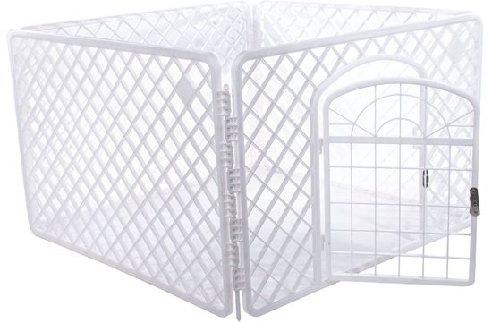 Barrière pour chien - Parc pour animaux - Niche pour Chiens, chiots, Chats et petits Animaux - Barrière de sécurité avec porte et serrure - Pour l'intérieur - Wit - 90 x 90 x 60 cm