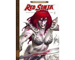 Omslag van Red sonja hc01. brandende schedels