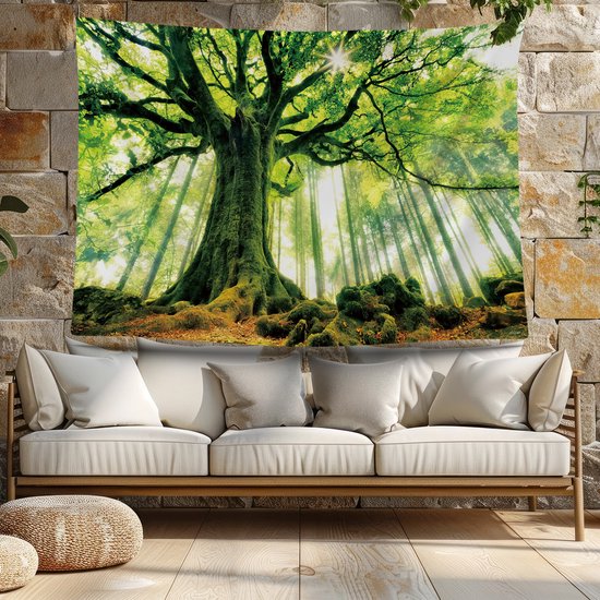 Ulticool - Arbre Soleil Lumière Arbres Nature - Affiche Tapisserie - 200x150 cm - Groot tapisserie - Affiche Jardin Tapisserie