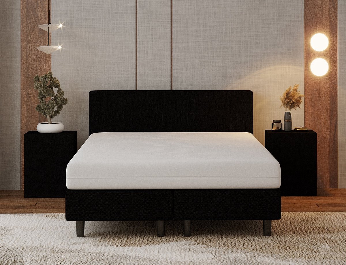 Nessa® 140x200 Boxspring Bjorn Zwart - Inclusief 20cm dik HR45 Koudschuim Comfort matras