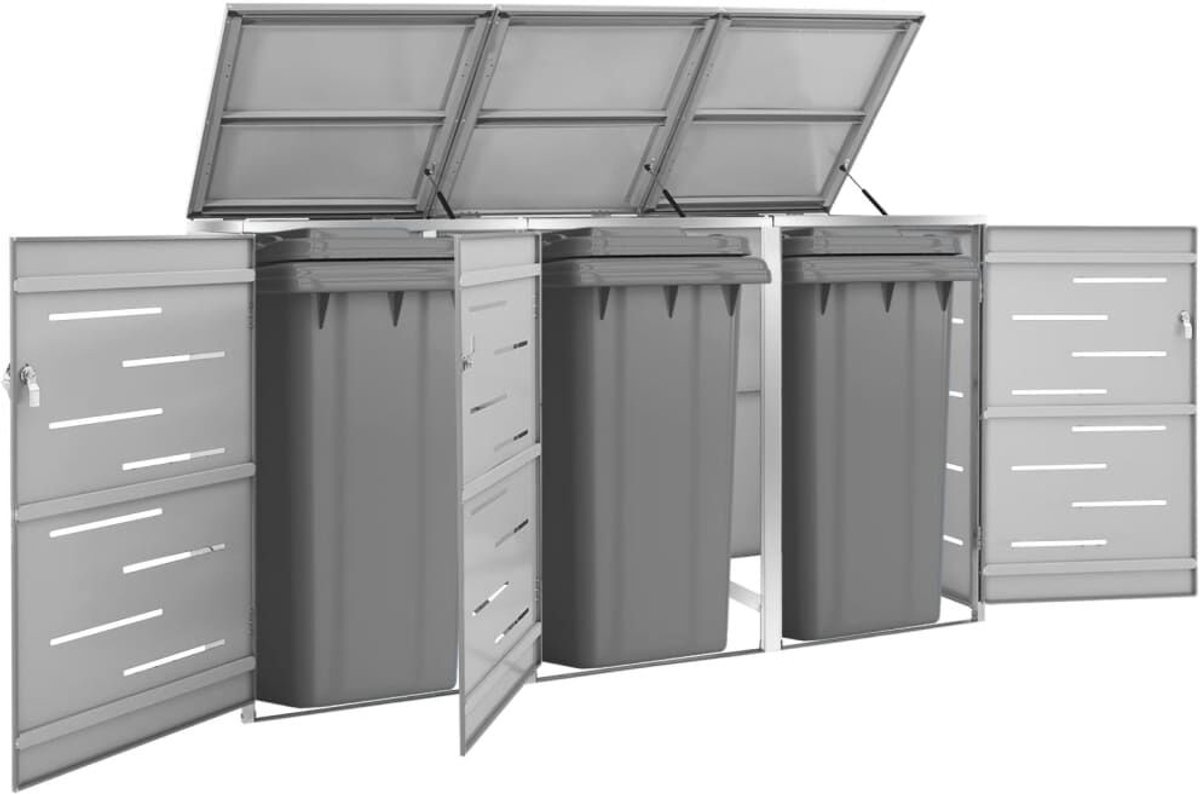 Kliko ombouw - UV-bestendig - Container - Berging - 3 Afvalbakken - Roestvrij staal - Weerbestendig - Grijs