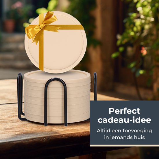 Sous-verres en Siliconen Castagnola – Sous-verres de Sous-verres Design avec support – Set de 12 dessous de verre antidérapants – Beige