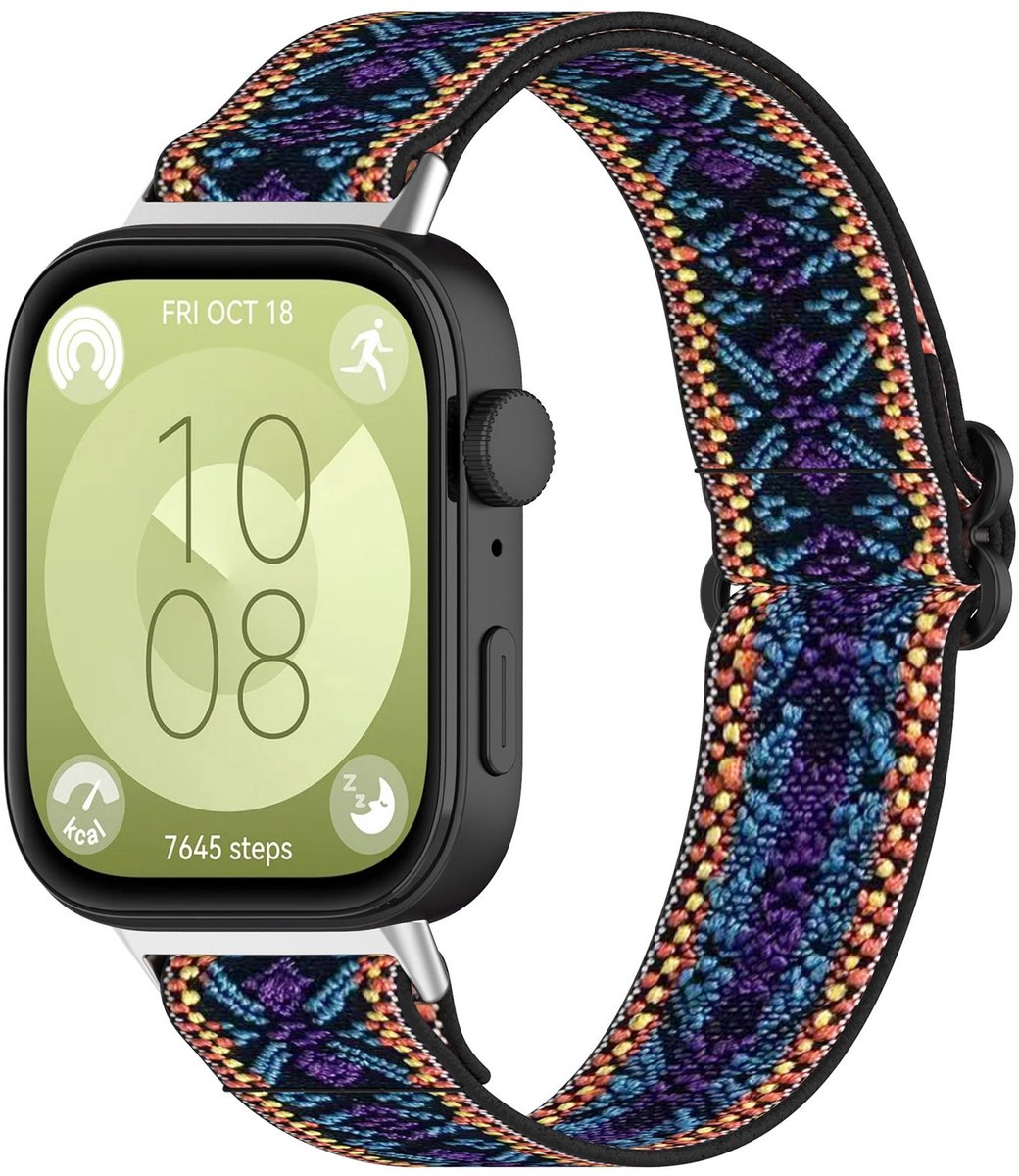 By Qubix - Elastische nylon band - Bohemian blauw - geschikt voor Huawei Watch Fit 3 / Fit 4