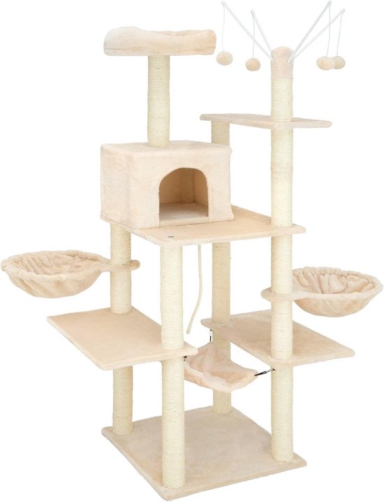 PawHut 5-delige wandgemonteerde klimset voor huiskatten, met krabpalen, krabmat, kattenbed en