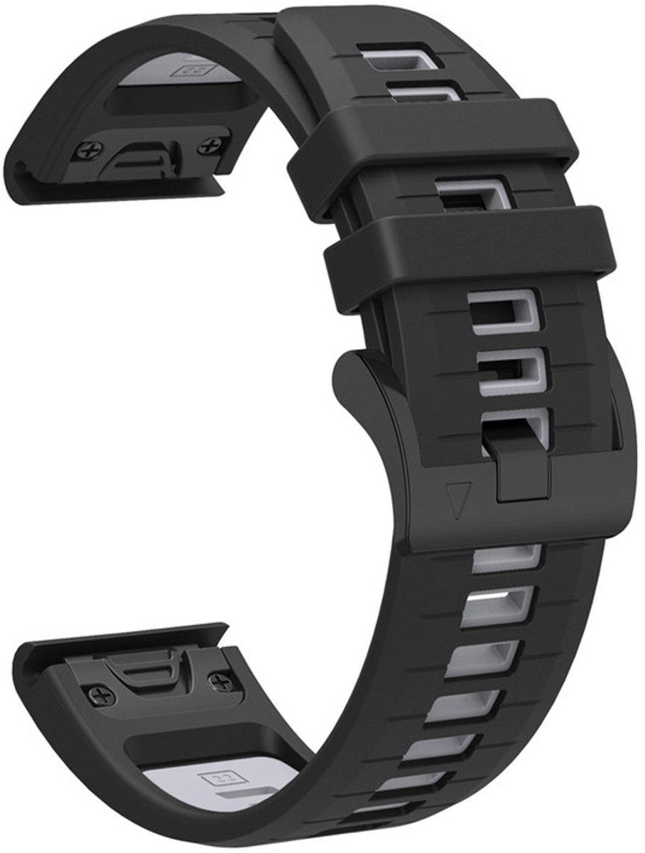 Siliconen bandje - geschikt voor Garmin Fenix 5 / 5 Plus / 6 / 6 Pro / 7 / 7 Pro / 8 (47 mm) / E (47 mm) / Epix (Pro) (2) 47 mm/ Quatix 5 / 6 / 7 / 7 Pro / Approach S60 / S62 / S70 47 mm / MARQ / D2 Delta / D2 Mach 1 / Descent G1 - zwart-grijs