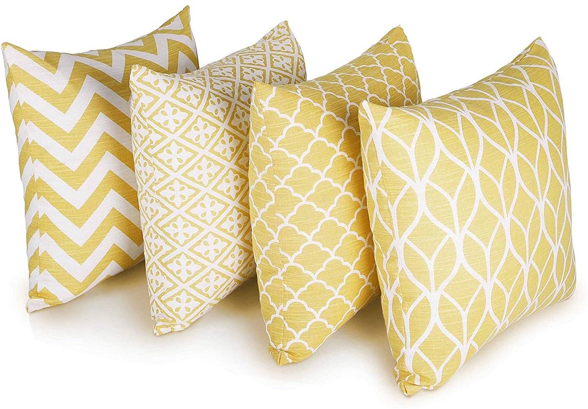 Unyqoos ® Stijlvolle Set van 4 Decoratieve Kussenovertrekken voor Woonkamerbank, 45 x 45 cm geel