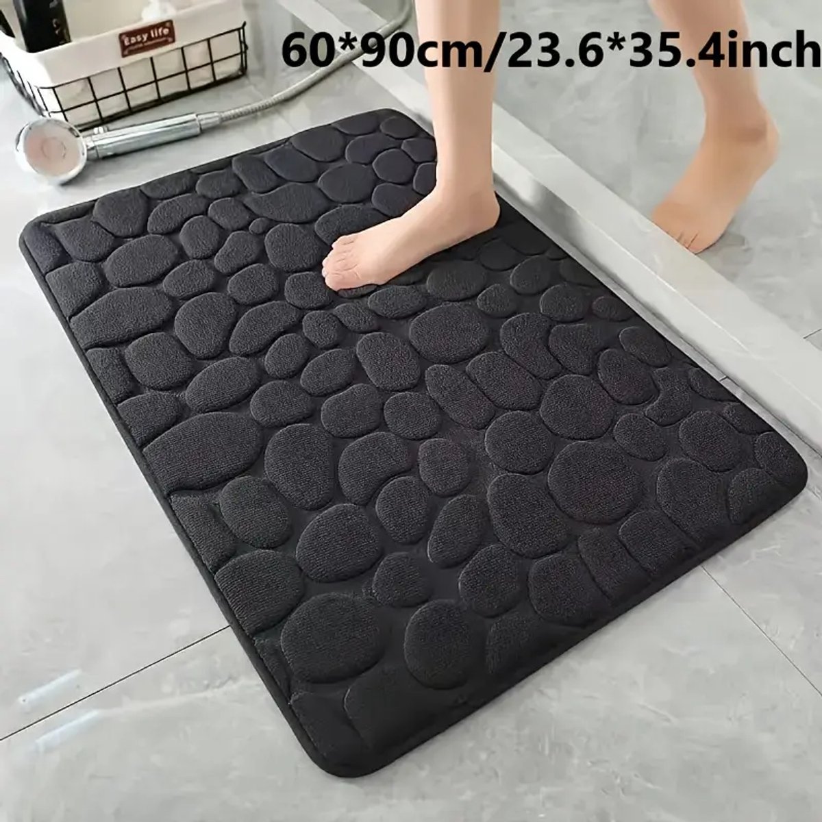 Badmat Antislip 60x90cm - 2 stuk badmat set - Water absorberende Badkamermat - Wasbare Douchemat - Sneldrogend zachte comfortabele badmat met uitstekende absorptie - Zwart
