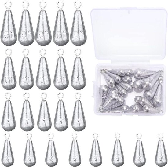 VooGenzek 23 Stuks Waterdrop Visgewichten, Lood Vissen Zinkers, Traan Stijl Zinkers Visgerei Accessoire, Gestroomlijnde Vorm Visgewichten Kit 5g/7g/10g/15g