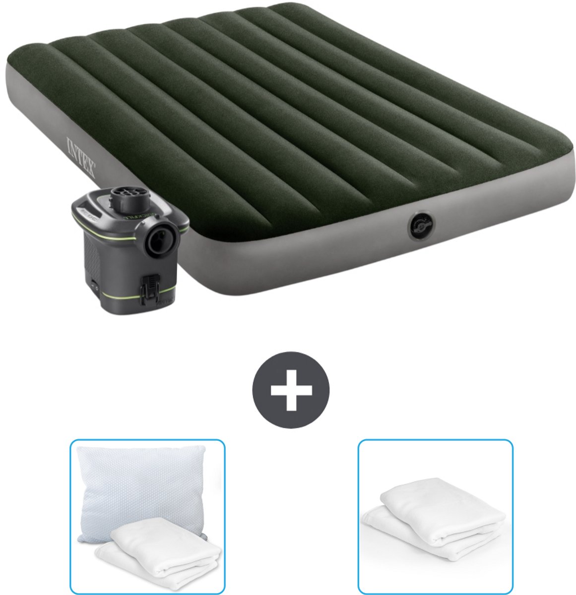 Intex Luchtbed - Twijfelaar - 137 x 191 x 25 cm - Groen - Inclusief pomp - Kussen en Kussenbeschermer