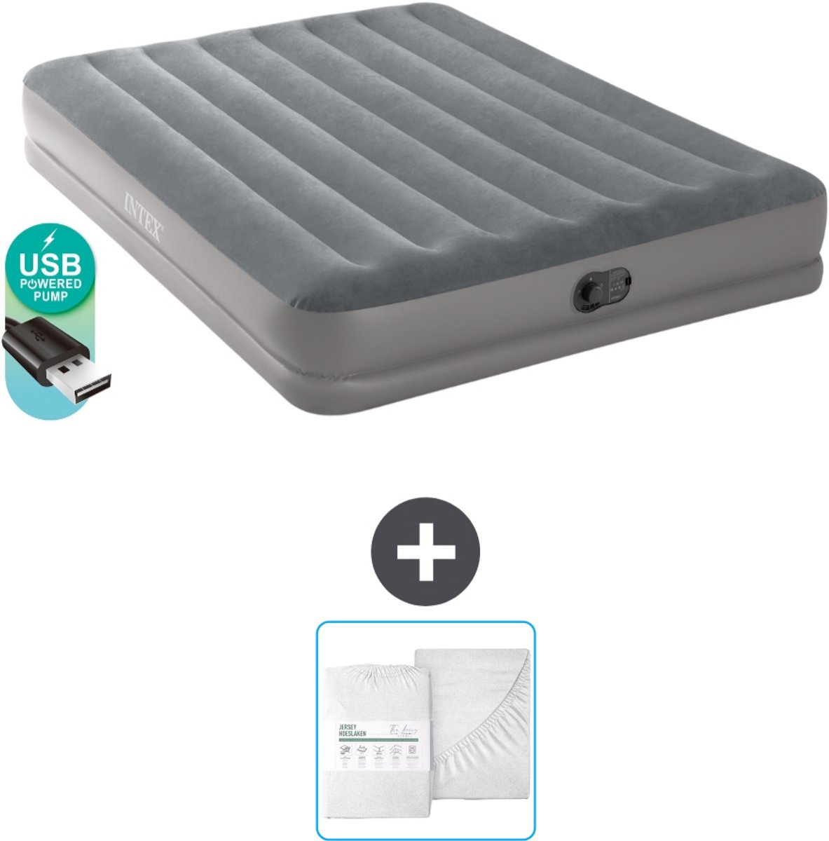 Intex Luchtbed - 2-Persoons - 152 x 203 x 30 cm - Grijs - Inclusief pomp en Hoeslaken