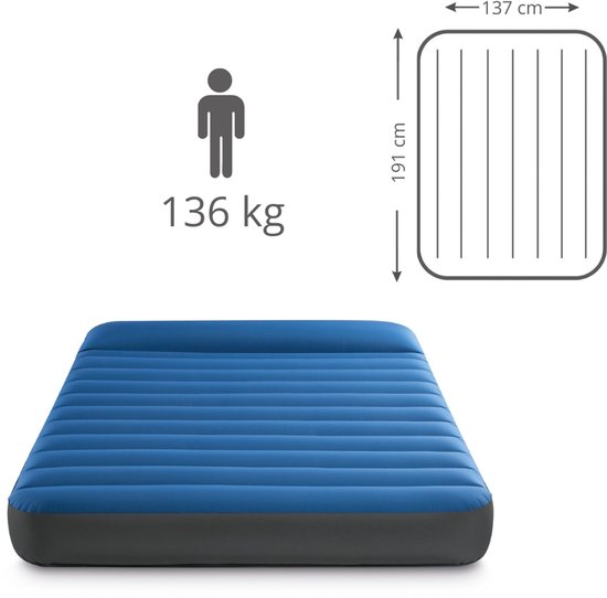 Intex Luchtbed - Twijfelaar - 137 x 191 x 22 cm - Blauw - Inclusief pomp - Hoeslaken - Kussen - Reparatieset en Kussenbeschermer van Merkloos — afbeelding 5