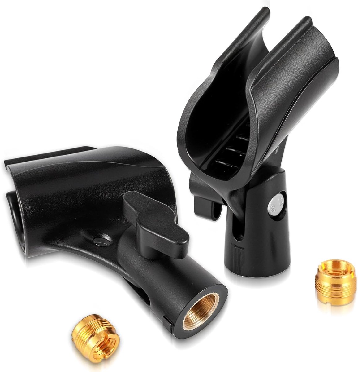 Famanu 2 Stks Microfoon Houder voor Mic Stand, Universele Verstelbare Microfoon Clip met 5/8 "Mannelijke naar 3/8" Vrouwelijke Schroef Adapter, Microfoon Accessoires