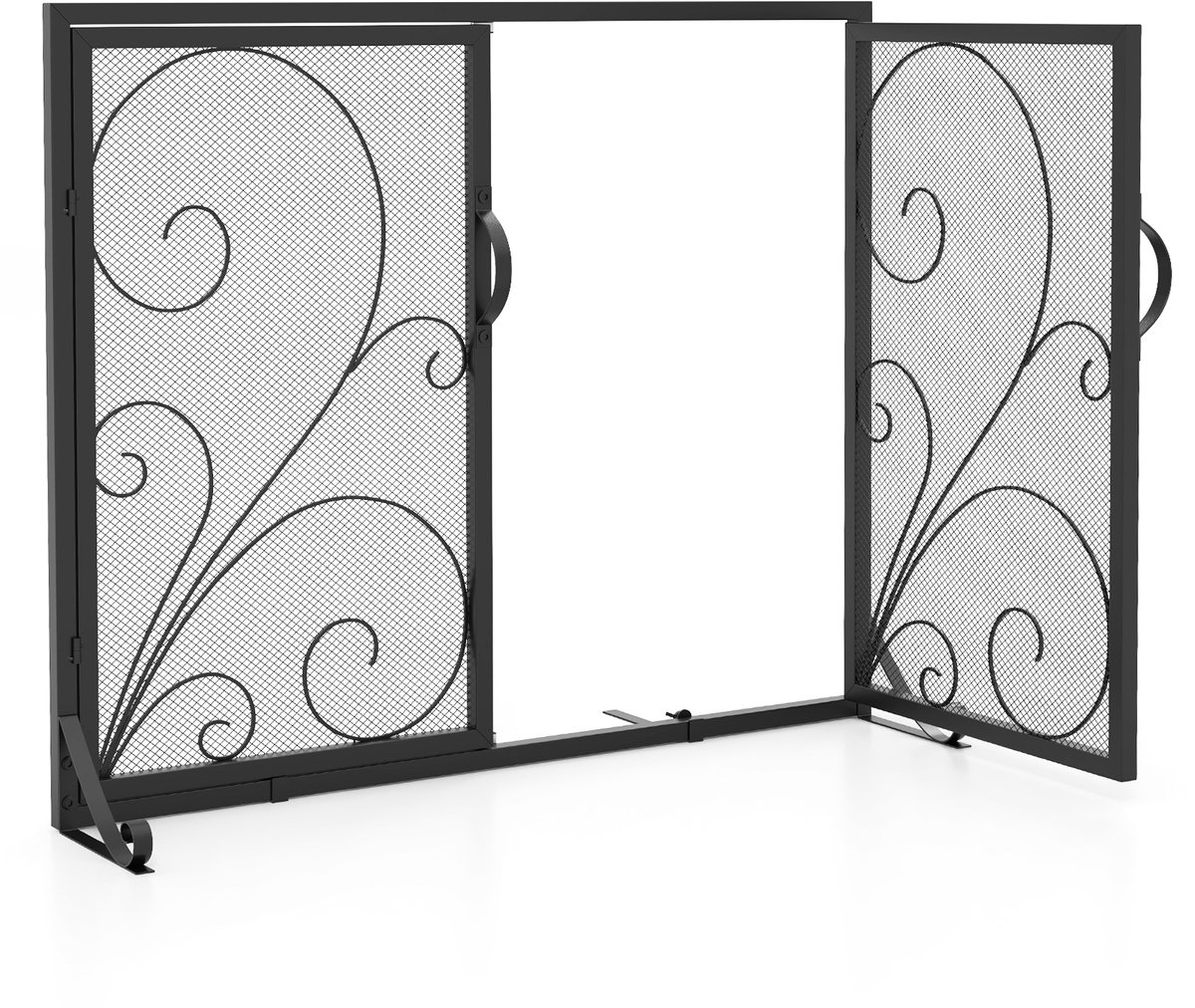 COSTWAY Schoorsteenhek met dubbele deuren, open haard rooster met stabiele steunhouders achter en voor, open haard vonkscherm, schoorsteenbescherming, vonkscherm, zwart, 96 x 78 cm