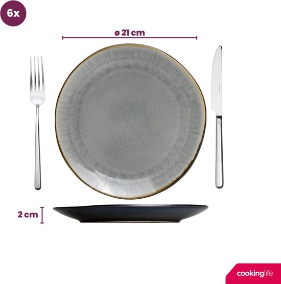 Assiettes Petit Déjeuner 19cm Cookinglife Delice Lot 6 Assiettes Dessert Gris 19 Cm - Céramique Micro-ondes & Four