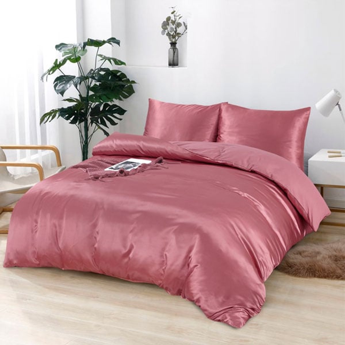 Beauty Silk Dekbedovertrek Satijn Rosewood - 200x200/220 cm + 2 kussenslopen