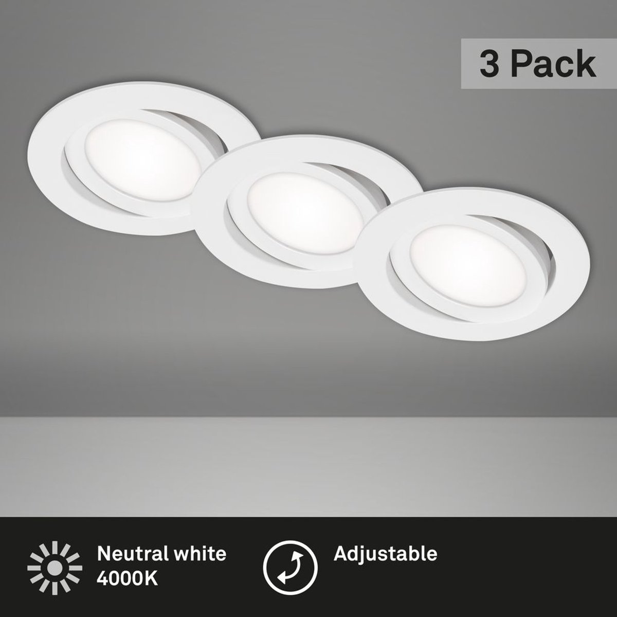 BRILONER LED Inbouwspot set 7114 Ø 106 mm wit, 3 stuks