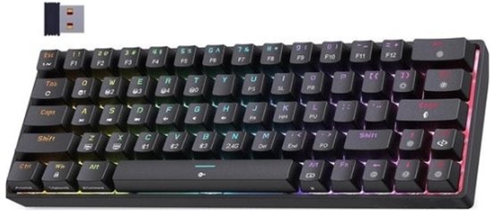 StayPowered Draadloze Gaming Toetsenbord 60% - Het Ultieme Draadloze Gaming Toetsenbord - Bluetooth/USB en Draadloze Verbinding - Compact Design - Brede Compatibiliteit - Instelbare Verlichting - Zwart - Levering Sneller dan Aangegeven!