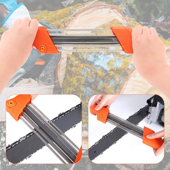 slijpset - 2 in 1 kettingzaag slijper - Eenvoudige vijl - Slijper - Kettingzaagketting slijper - Vijl - Snel slijpen - Geschikt voor kettingzaag stenen sieraden - Oranje - Geschikt voor zaagketting met een diameter van 4,0 mm van Maronad. — afbeelding 3