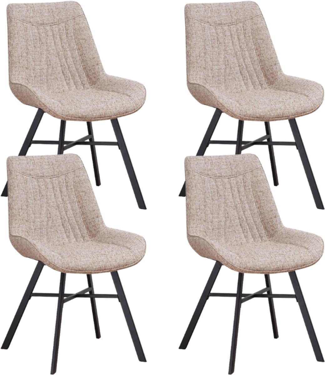 Dimehouse Set van 4 Eetkamerstoelen Jada Chenille Stof Beige - Zonder Armleuningen - Chenille - Modern Wit
