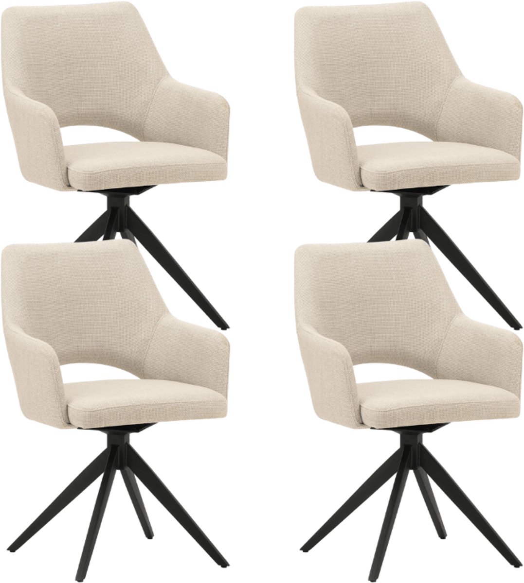 Dimehouse Set van 4 Draaibare Eetkamerstoelen Sid Beige Stof - Met Armleuningen - Stof - Modern
