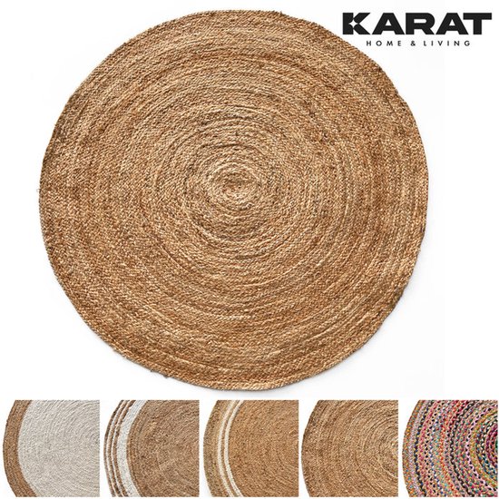 Tapis en jute FLOORDIREKT Surat - Rond - Diamètre : 90 cm - Tapis en raphia 100 % fibres naturelles - Boho tressé - Tapis naturel tissé à la main - pour Cuisine et salon - Robuste et indéchirable