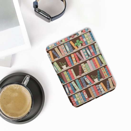 kwmobile e-reader hoesje geschikt voor Kobo Clara BW / Colour hoes - E reader flip case met magnetische sluiting - Ereader cover - Zomerse bibliotheek design in blauw / groen / roze van Merkloos — afbeelding 3