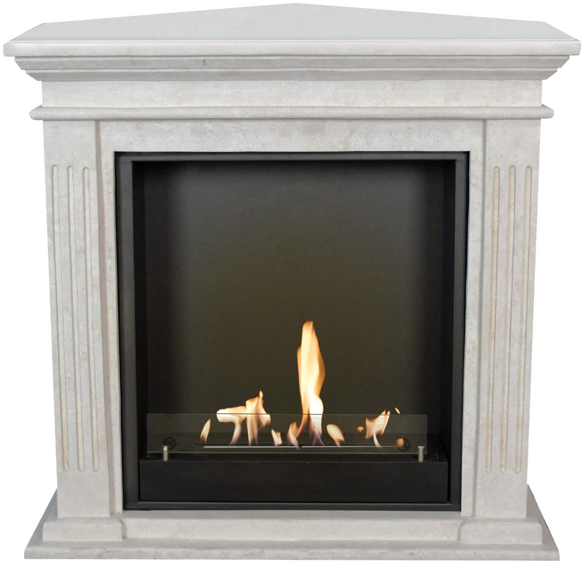 Xaralyn Bio-ethanol haard - Cadiz-Corner BIU - wit natuursteen - 3 KW verwarming - haardombouw inclusief inbouwhaard - schouw - hoekhaard