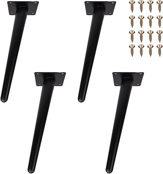 Famanu Tafelpoten Metaal Zwart, Schuine Meubelpoten, Kegelvormige