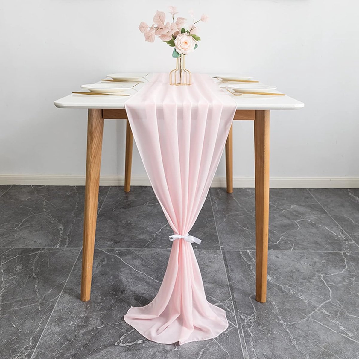 Chiffon tafelloper 70 cm X 300 cm - Roze - Moderne communie / bruiloft tafeldecoratie