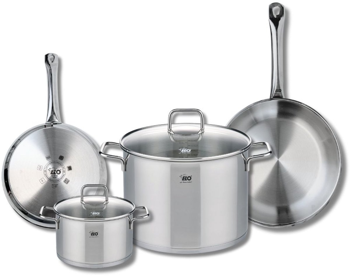 Set van 2 Koekenpannen 24 en 28 cm en 2 kookpotten 16 en 26 cm Elo Profi Citrin