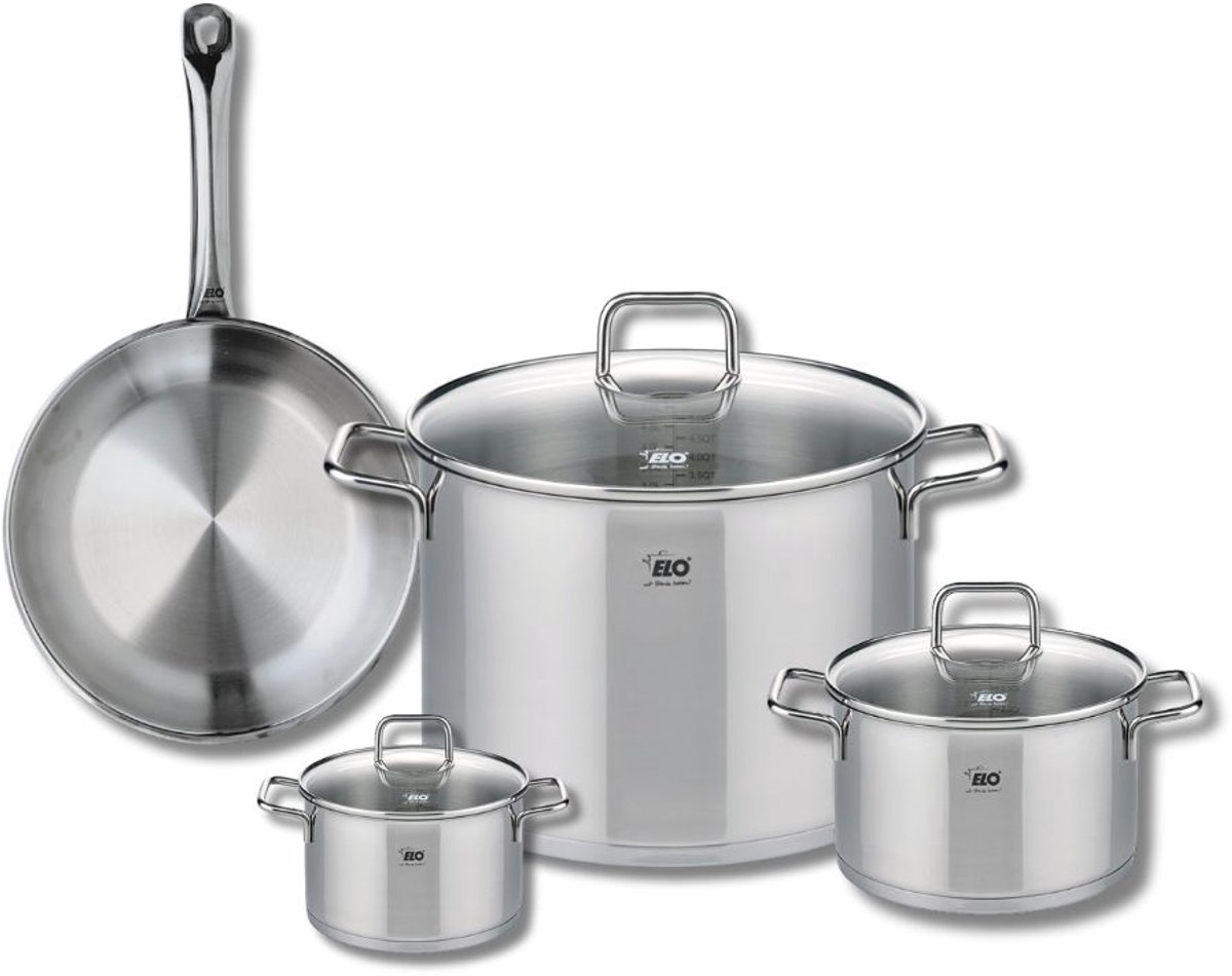 Set van 1 Koekenpan 24 cm en 3 kookpotten 12, 16 en 26 cm Elo Profi Citrin