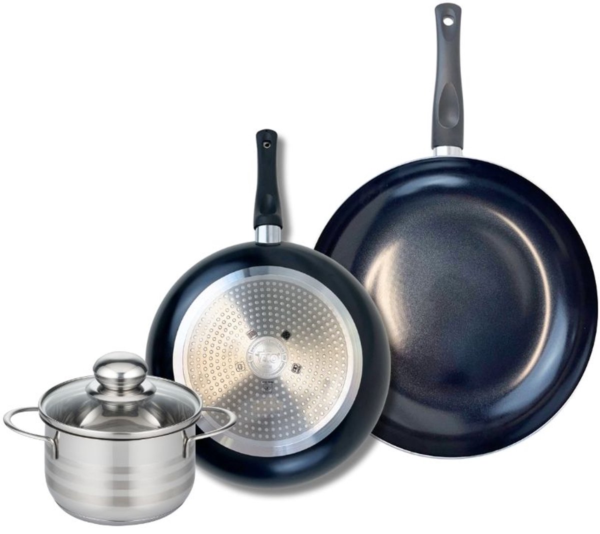 Set van 2 Koekenpannen 24 en 28 cm en 1 braadpan 14 cm Elo Prima Brillant