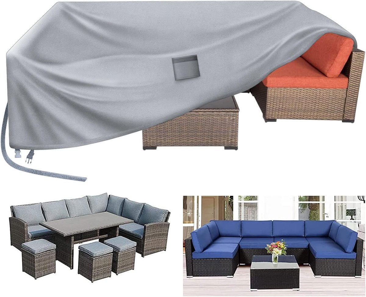 Famanu Tuinmeubelhoezen, 250 x 250 x 90 cm terrasmeubelhoes waterdicht, terrastafelhoezen 420D zwaar belastbare Oxford-stof, rotan meubelhoes, winddicht, anti-UV voor terras, buiten, grijs