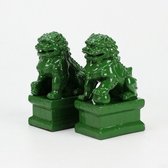 Fine Asianliving Chinese Foo Dogs Tempel Bewakers Leeuwen Porselein Groen Set/2 Handgemaakt B6xD8xH15cm