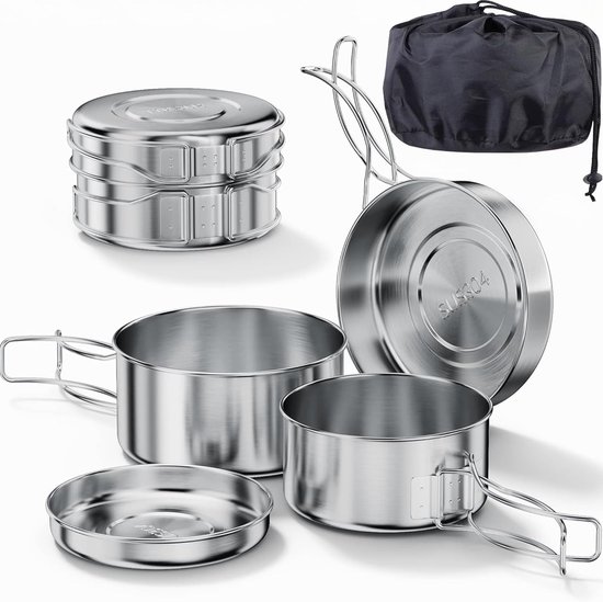 Camping kookgerei set Camping kookpot met pan, Outdoor kookgerei picknickpot, Ultralicht camping pot-pan set, Camping servies set voor bushcraft. van Odoland — afbeelding 5