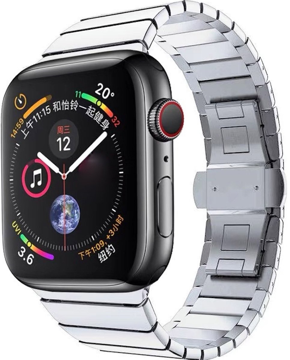 Mobigear Stalen Watch bandje geschikt voor Apple Watch Bandje Vouwsluiting | Mobigear Madrid - 42/41/40/38 mm - Zilver