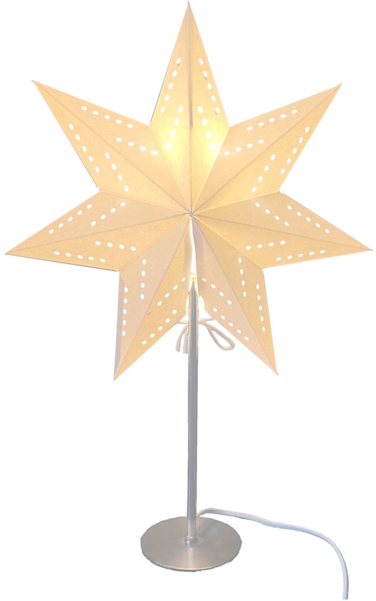 Witte papieren kerststerlamp Stellar 50 cm met E14 fitting en RVS voet