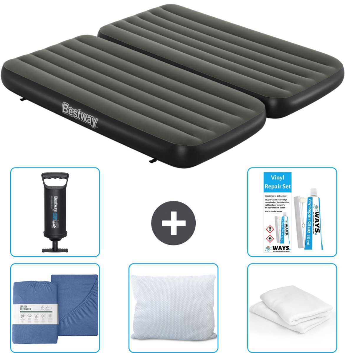 Bestway luchtbed - 3-in-1 - 1-Persoons - 2-Persoons - 99 x 188 x 25 cm - Groen - Inclusief Hoeslaken - Kussen - Kussenbeschermer - Pomp en Reparatieset