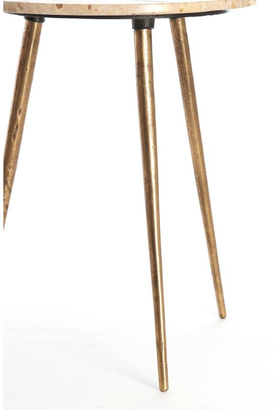 Light & Living Table d'Appoint Ronde Zeca - Marbre - Set de 2 pièces