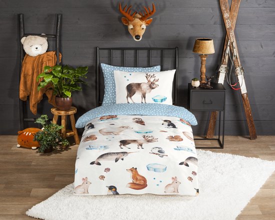 Good Morning Kinderdekbedovertrek "winterse dieren" - Multi - (140x200/220 cm) - Katoen Flanel van Good Morning — afbeelding 4