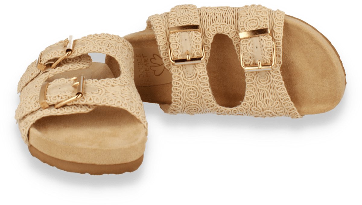 Double Heart Dames Slipper | Beige | Maat: 38