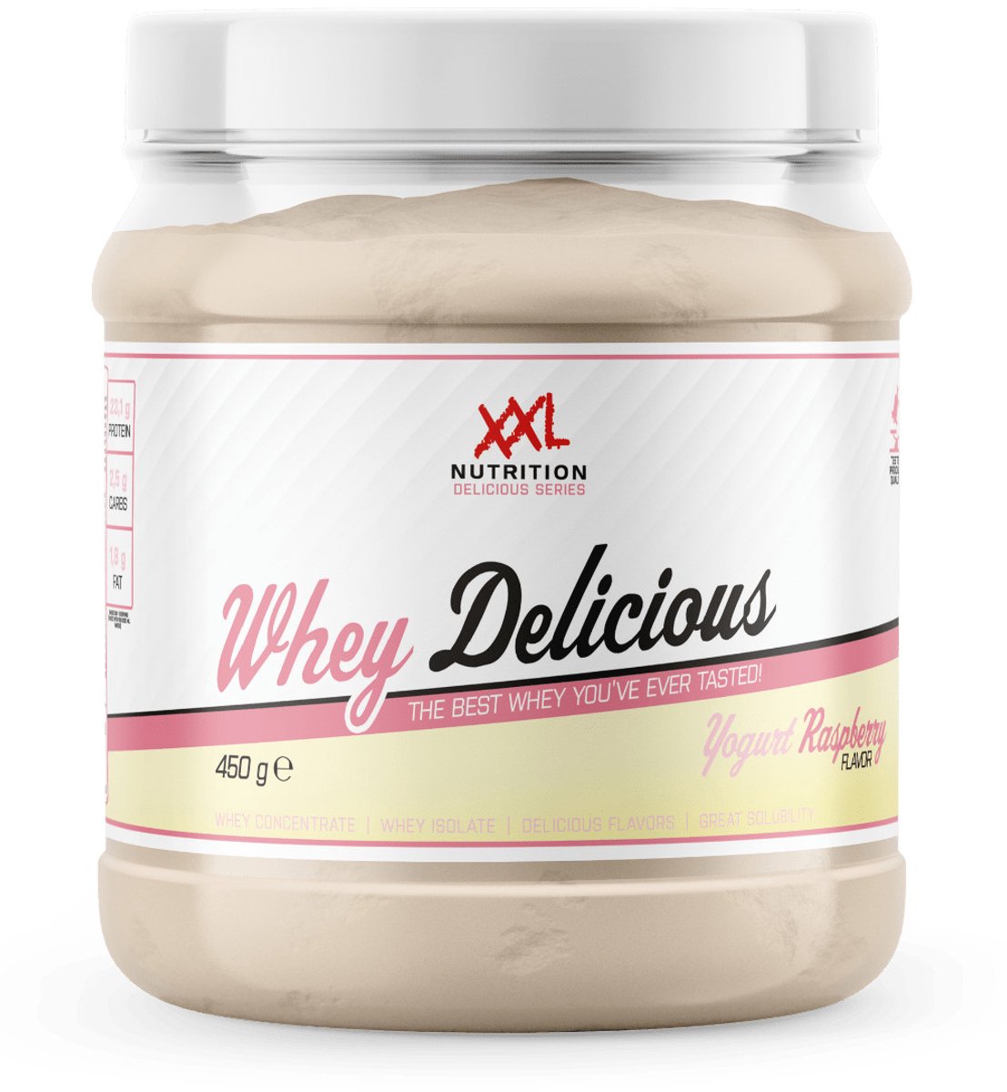 Goedkoopste XXL Nutrition - Whey Delicious - 80 Eiwit - Yoghurt Raspberry - Wei Eiwitpoeder met BCAA & Glutamine, Proteine Poeder, Eiwit shake, Whey Protein - Diverse Smaken - 450 gram (15 shakes