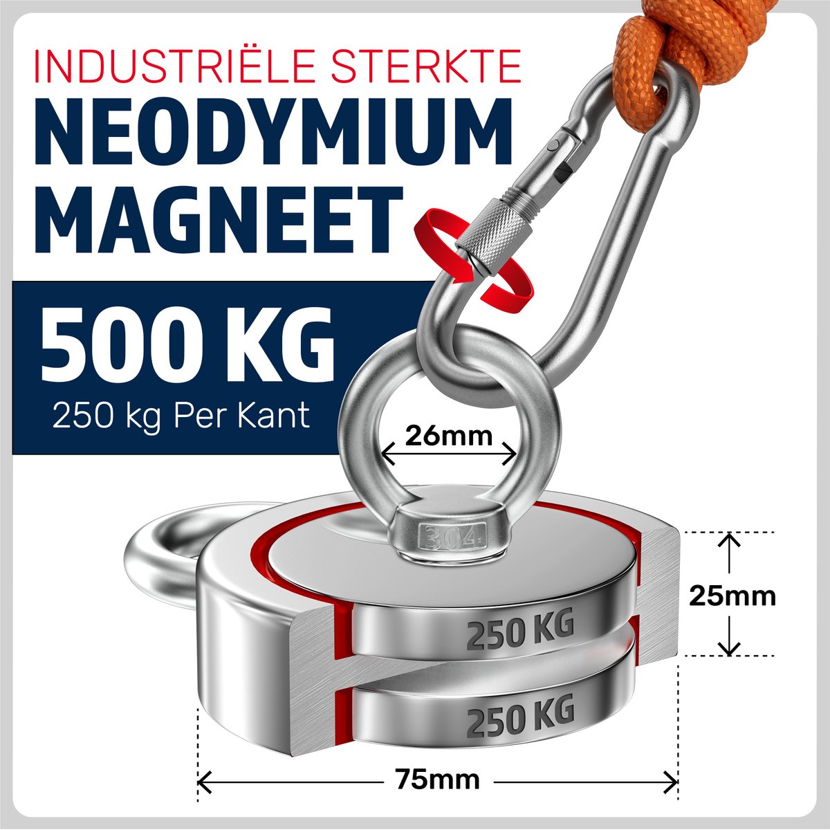 Magfishion dubbelzijdige vismagneet - 700 kg trekkracht - magneetvissen