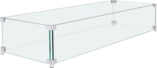 Gasvuurplaats, windscherm voor vierkante vuurtafel, 38 x 38 x 17,8 cm, helder gehard windscherm voor vuurkorven, 0,3 inch dik vierkant glazen schild, glazen paneel met harde hoekbeugel en voeten